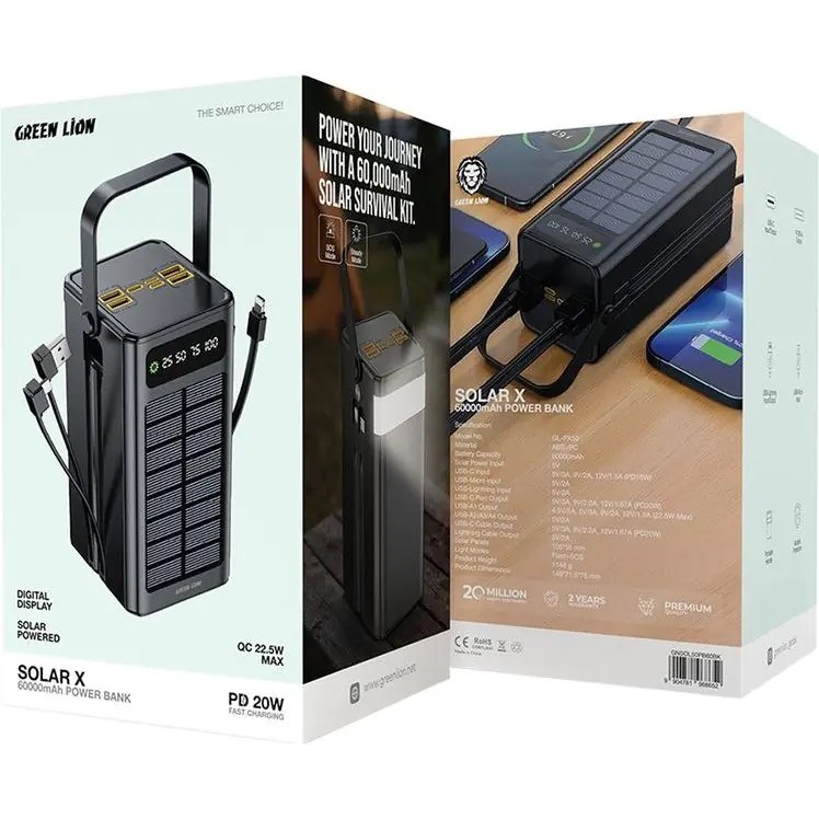 قیمت پاوربانک سولار گرین لاین مدل GREEN LION GNSOLXPB80BK Solar X PX78 80000mAh 22.5W