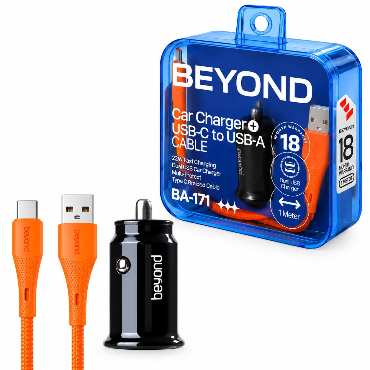 قیمت شارژر فندکی همراه با کابل تایپ سی بیاند مدل BEYOND BA-171 2-Port 15W