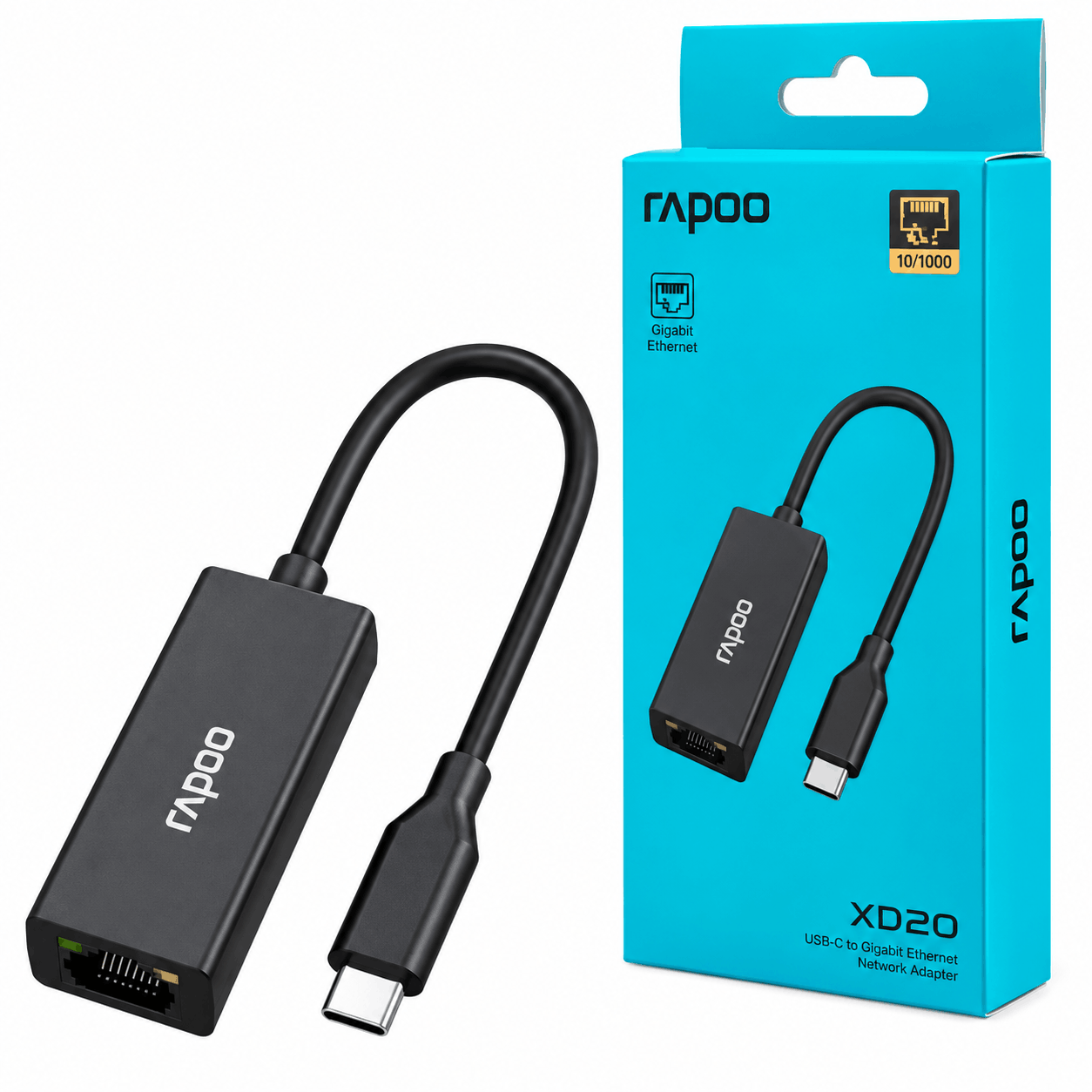 خرید کارت شبکه برد دار Type-C رپو مدل RAPOO XD20 مشکی