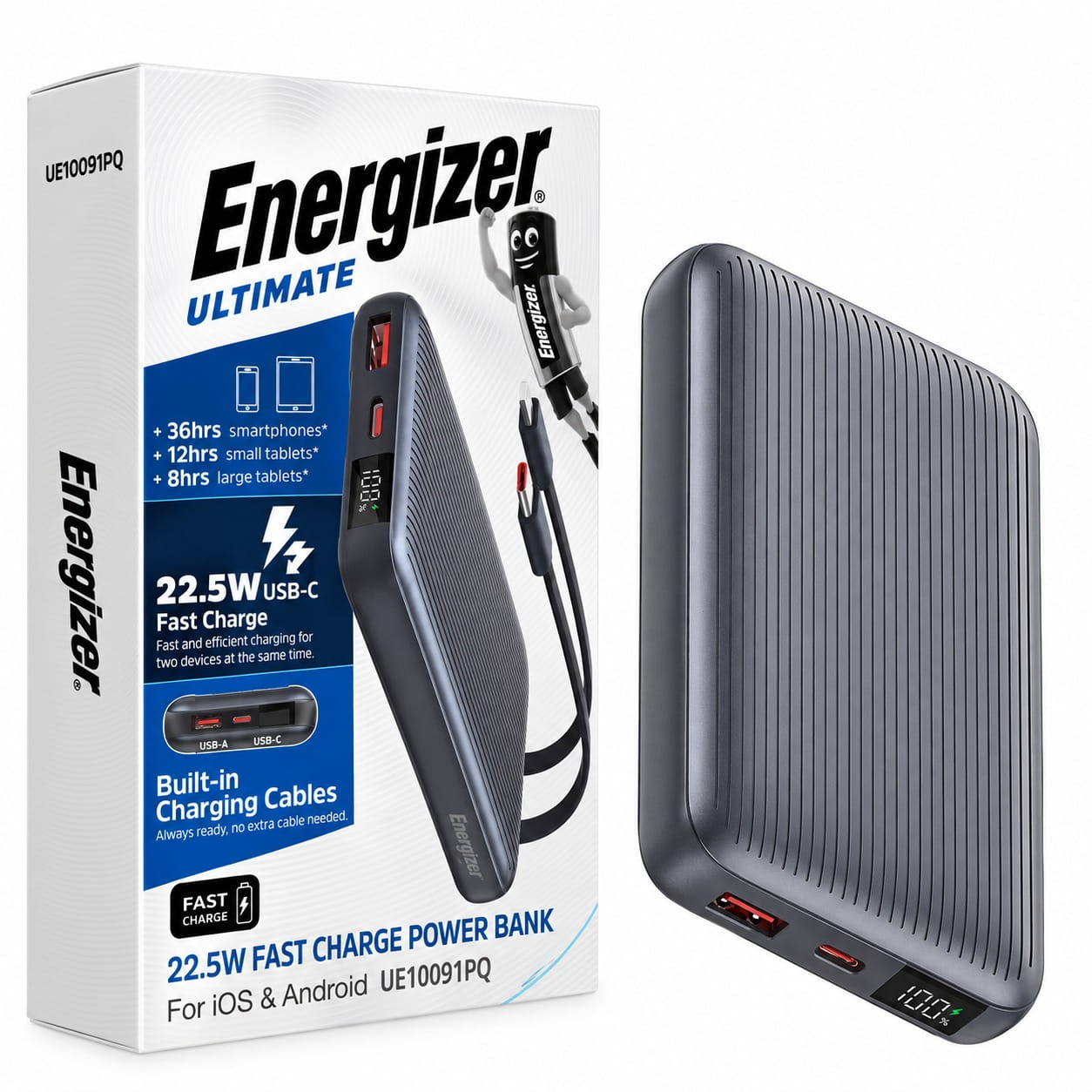 قیمت پاوربانک انرجایزر مدل Energizer UE10091PQ 10000mAh 22.5W طوسی