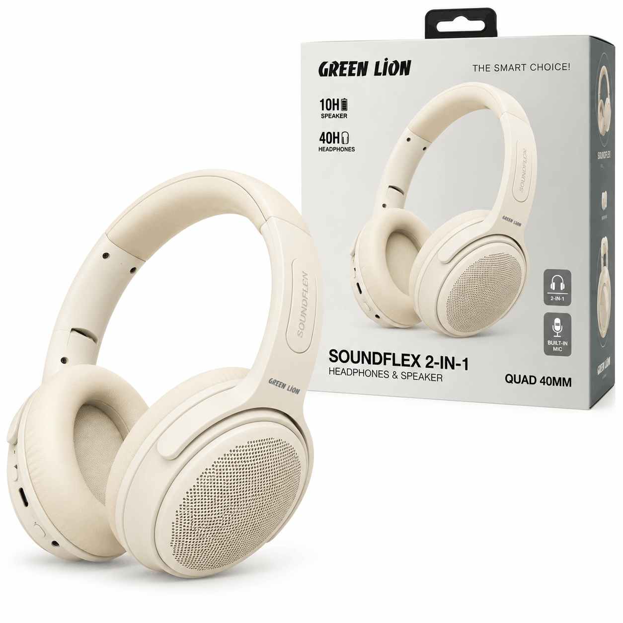 خرید هدست بی سیم و اسپیکر بلوتوثی گرین لاین مدل GREEN LION SOUNDFLEX GN2N1SFHPCM سفید