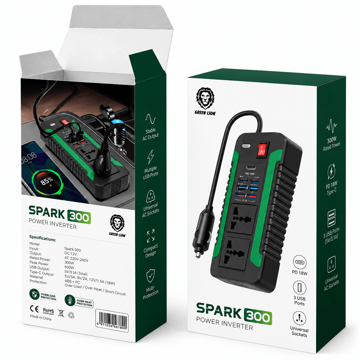 قیمت اینورتر فندکی خودرو گرین لاین مدل GREEN LION GNSPI300WAT SPARK 300W