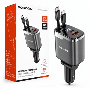 خرید شارژر فندکی پرودو مدل PORODO PDC46PCY 111W