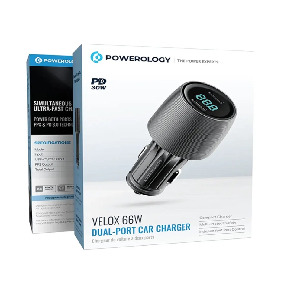 خرید شارژر فندکی پاورولوژی مدل POWEROLOGY PCCSR021BK VELOX 66W