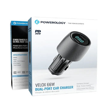 خرید شارژر فندکی پاورولوژی مدل POWEROLOGY PCCSR021BK VELOX 66W