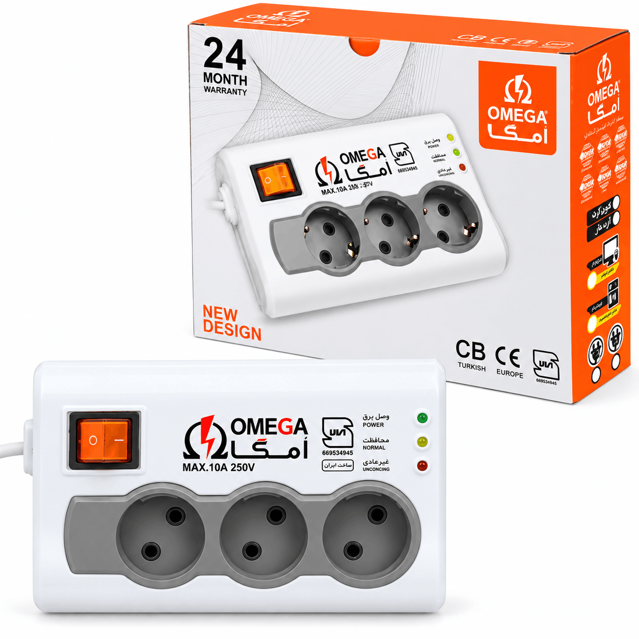 قیمت محافظ برق سه خانه امگا مدل OMEGA P3000 بدون ارت طول 3 متر