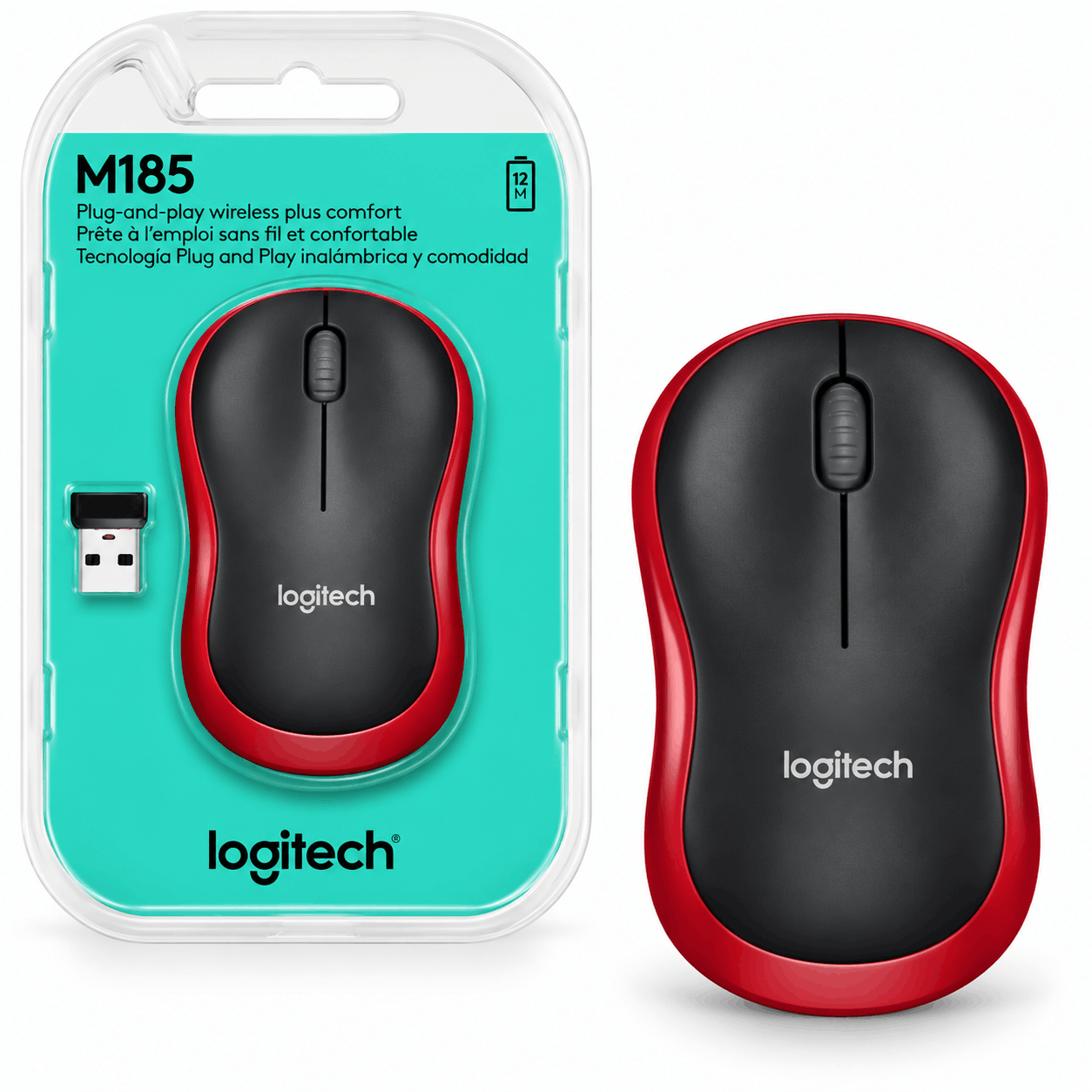 ویژگی ماوس بی سیم لاجیتک مدل LOGITECH M185 مشکی قرمز