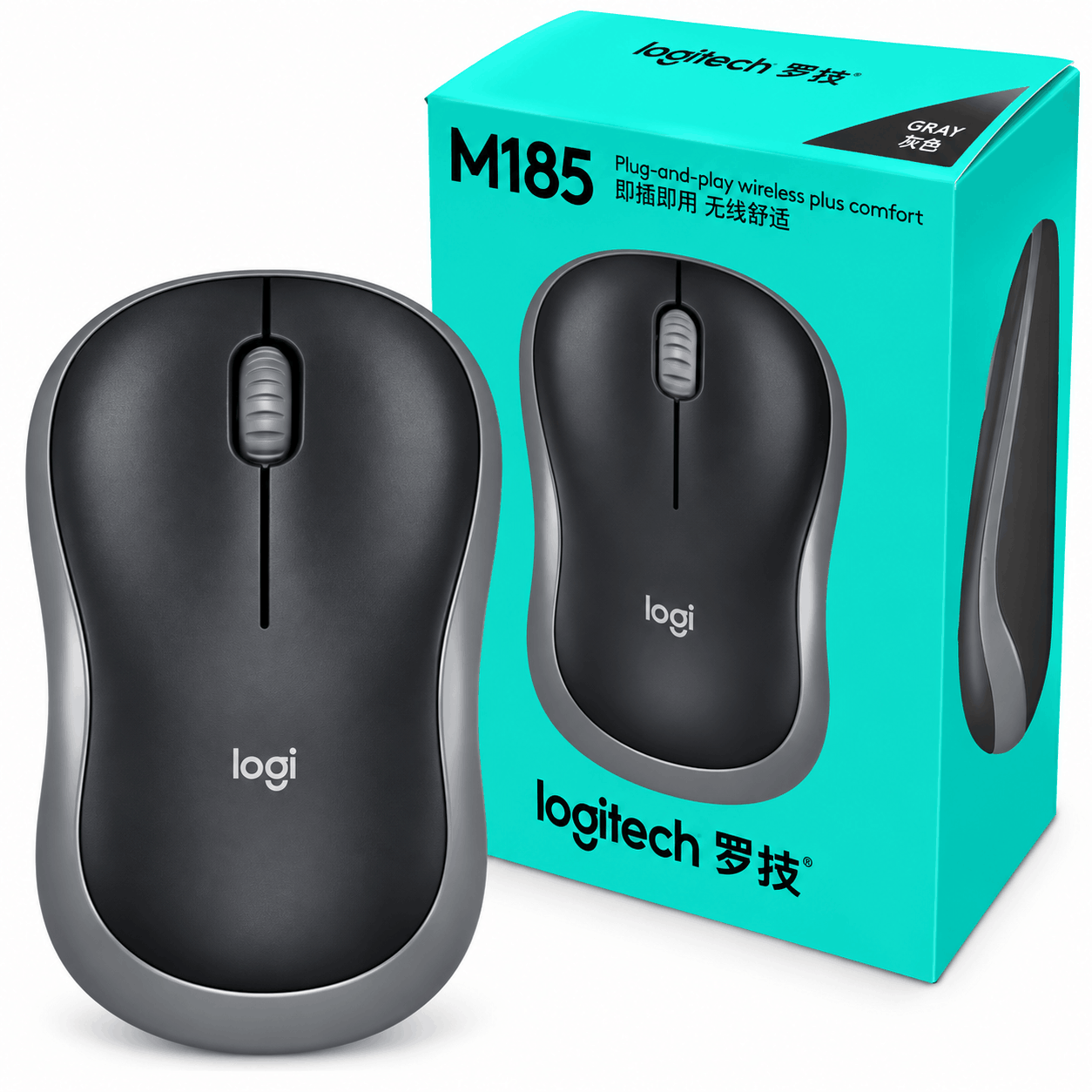 ابعاد ماوس بی سیم لاجیتک مدل LOGITECH M185 طوسی