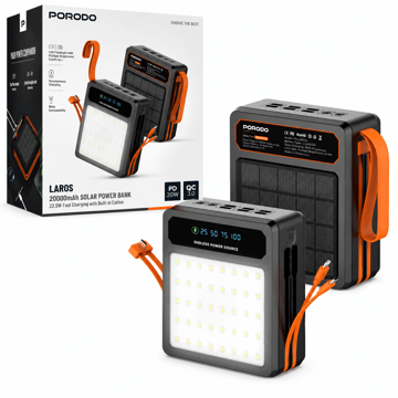 خرید پاوربانک خورشیدی پرودو مدل PORODO PDPB80BK SOLAR LAROS 80000mAh 22.5W