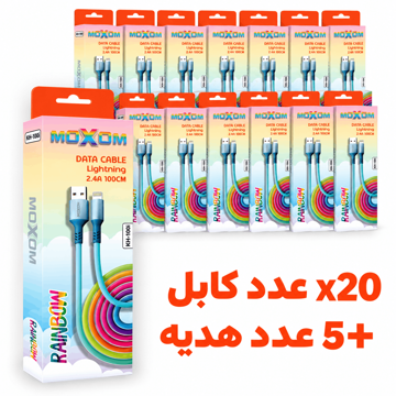 خرید بسته 25 عددی کابل شارژ لایتنینگ موکسوم مدل MOXOM KH-100 IPHONE رنگین کمان طول 1 متر