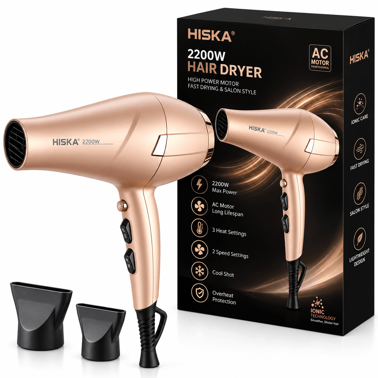 خرید سشوار حرفه‌ای هیسکا مدل HISKA H5257 2200W طلایی