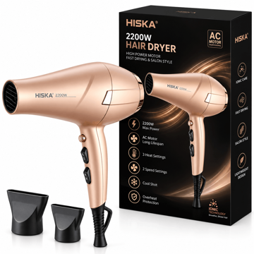 خرید سشوار حرفه‌ای هیسکا مدل HISKA H5257 2200W طلایی