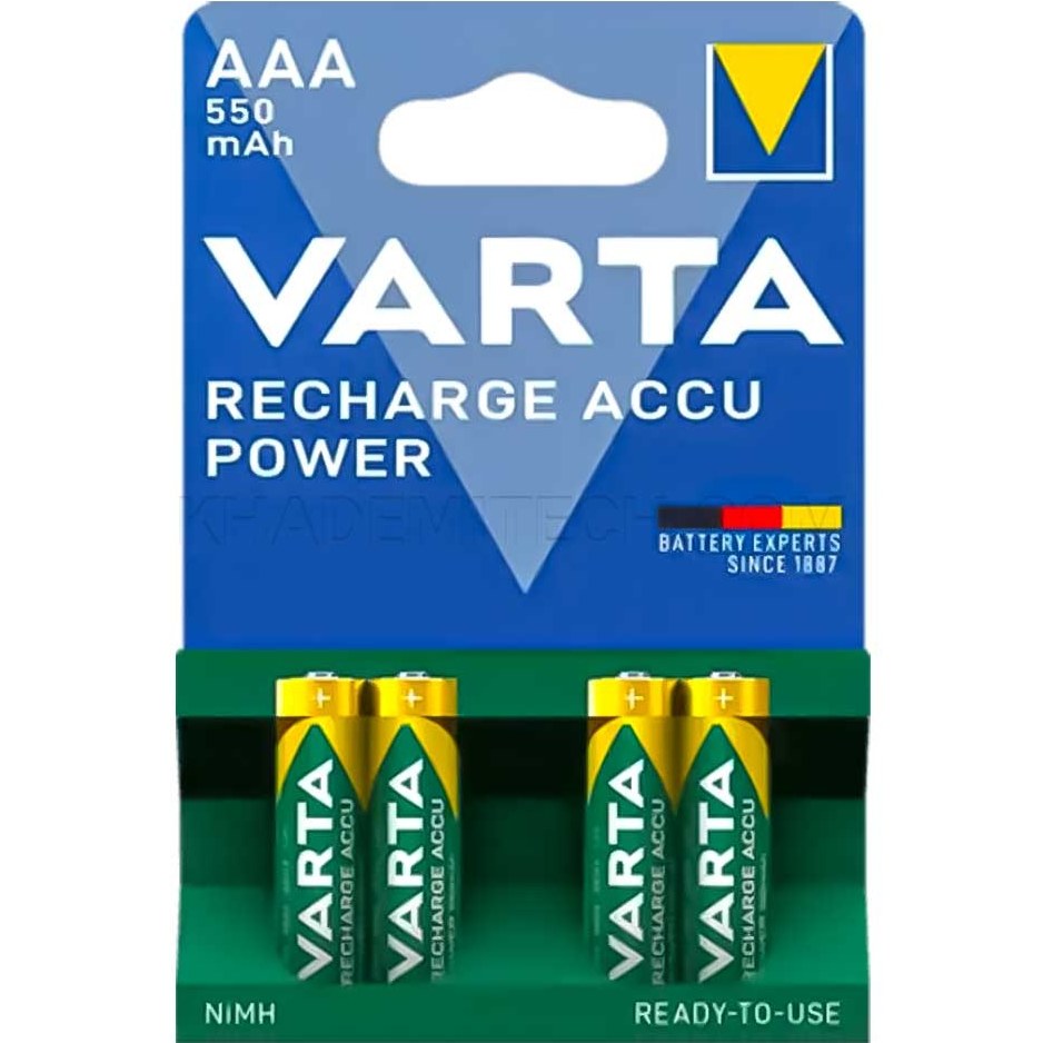 خرید باتری نیم قلم شارژی وارتا مدل VARTA RECHARGE ACCU AAA 550MAH بسته 4 عددی