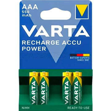 خرید باتری نیم قلم شارژی وارتا مدل VARTA RECHARGE ACCU AAA 550MAH بسته 4 عددی