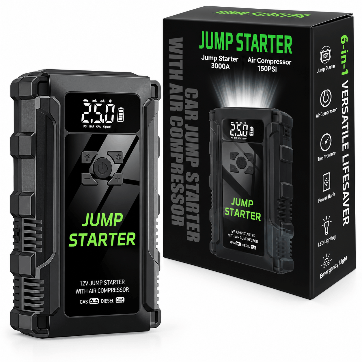 خرید جامپ استارتر، پمپ باد و پاور بانک مدل Car Jump Starter K09B 3000A