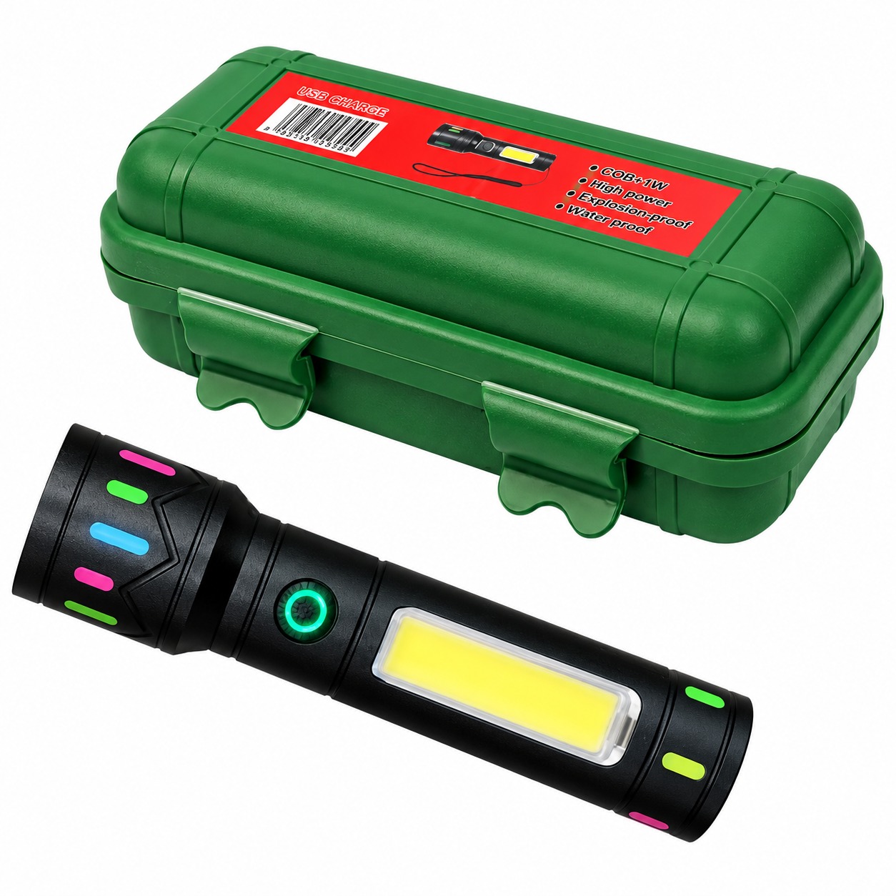 قیمت چراغ قوه پلیسی پک سبز مدل Flashlight COB+XPE LED 801