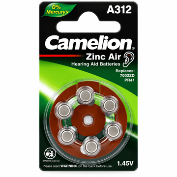 خرید باتری سمعک کملیون مدل CAMELION A312 پک 6عددی