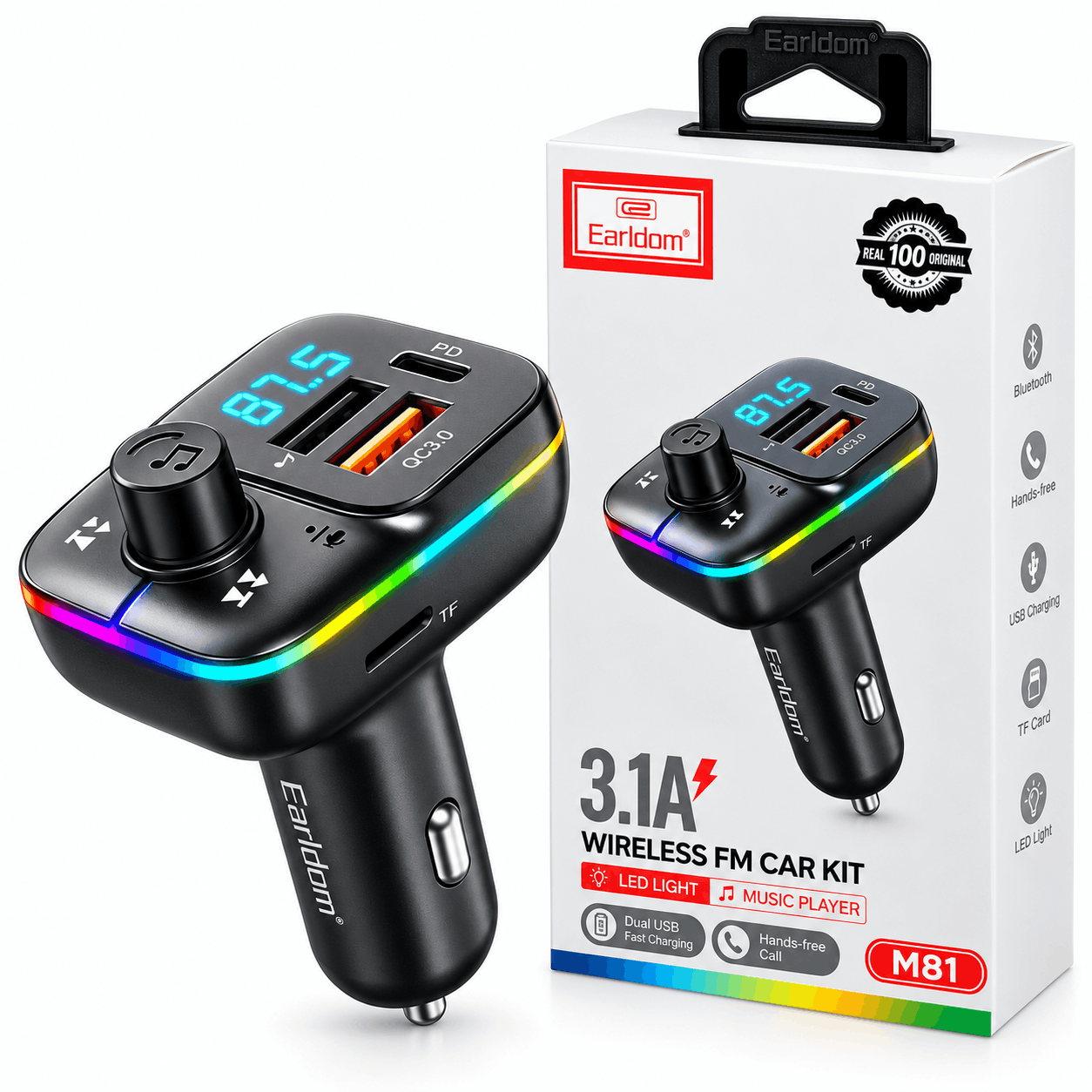 خرید شارژر فندکی و اف ام پلیر ارلدام مدل EARLDOM FM M81 BT