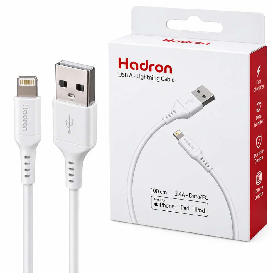 خرید کابل شارژ لایتنینگ هادرون مدل HADRON A-L01 سفید طول 1 متر