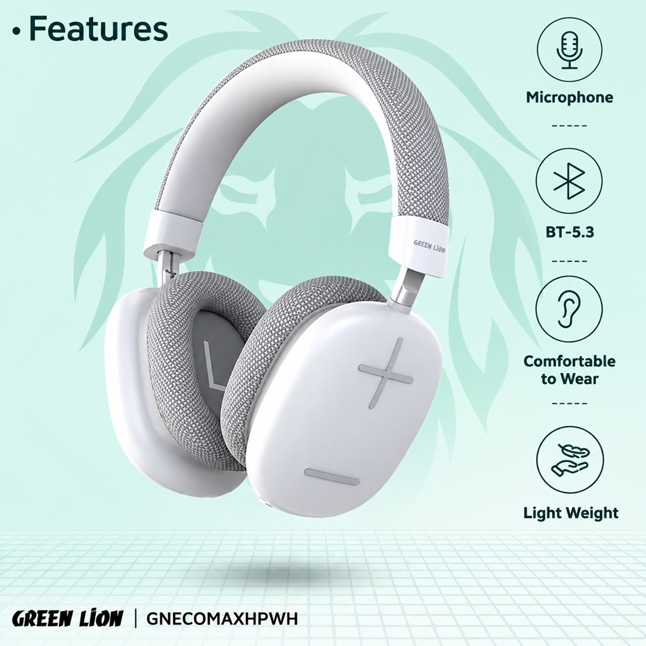 مشخصات هدست بی سیم گرین لاین مدل Green Lion Echo Max GNECOMAXHPWH سفید
