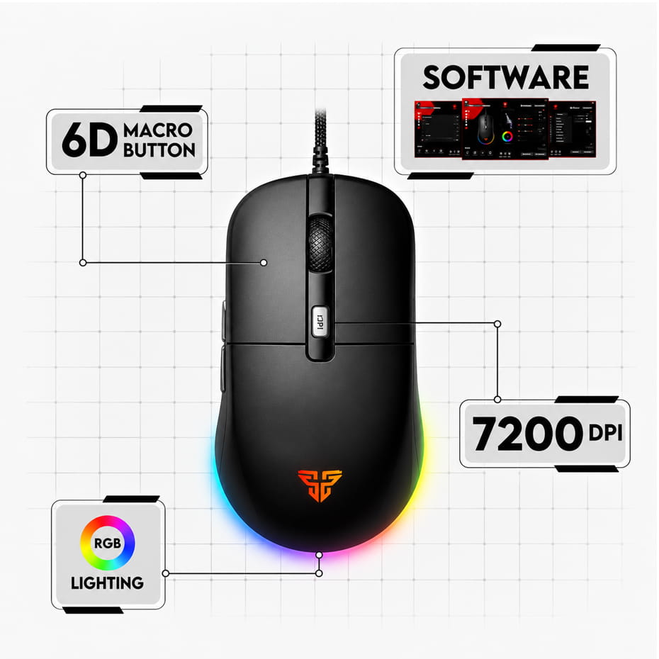 مشخصات ماوس سیم دار گیمینگ فنتک مدل FANTECH VX9S KANATA S مشکی