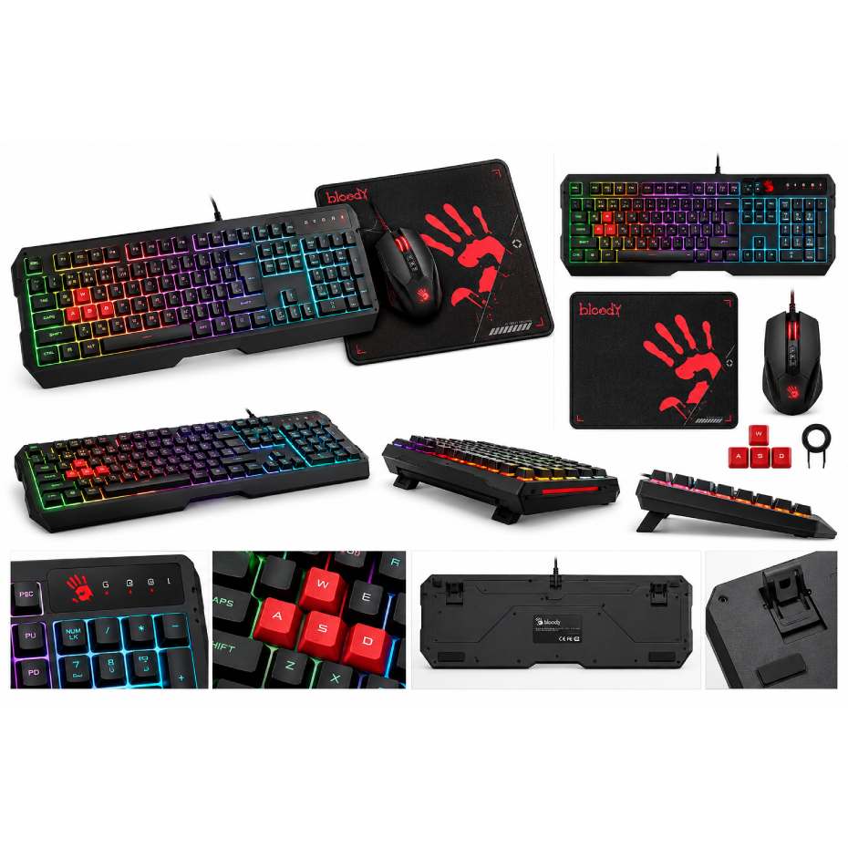 مشخصات کیبورد و ماوس سیم دار گیمینگ ایفورتک مدل A4TECH B1700 + پد ماوس