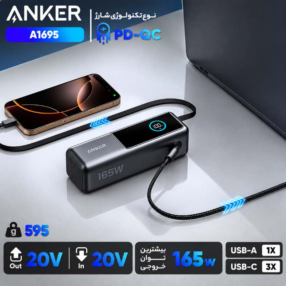 مشخصات پاوربانک 25000mAh انکر مدل ANKER ZOLO A1695H11 165W مخصوص لپ تاپ