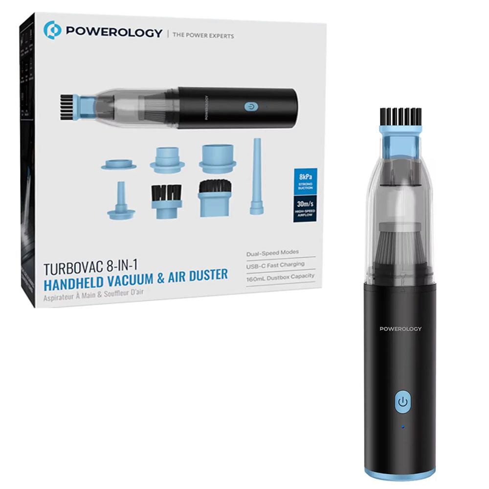 خرید جارو شارژی و گردگیر چند کاره پاورولوژی مدل POWEROLOGY PWLFVD05BK 8-In-1 Handheld Vacuum & Air Duster