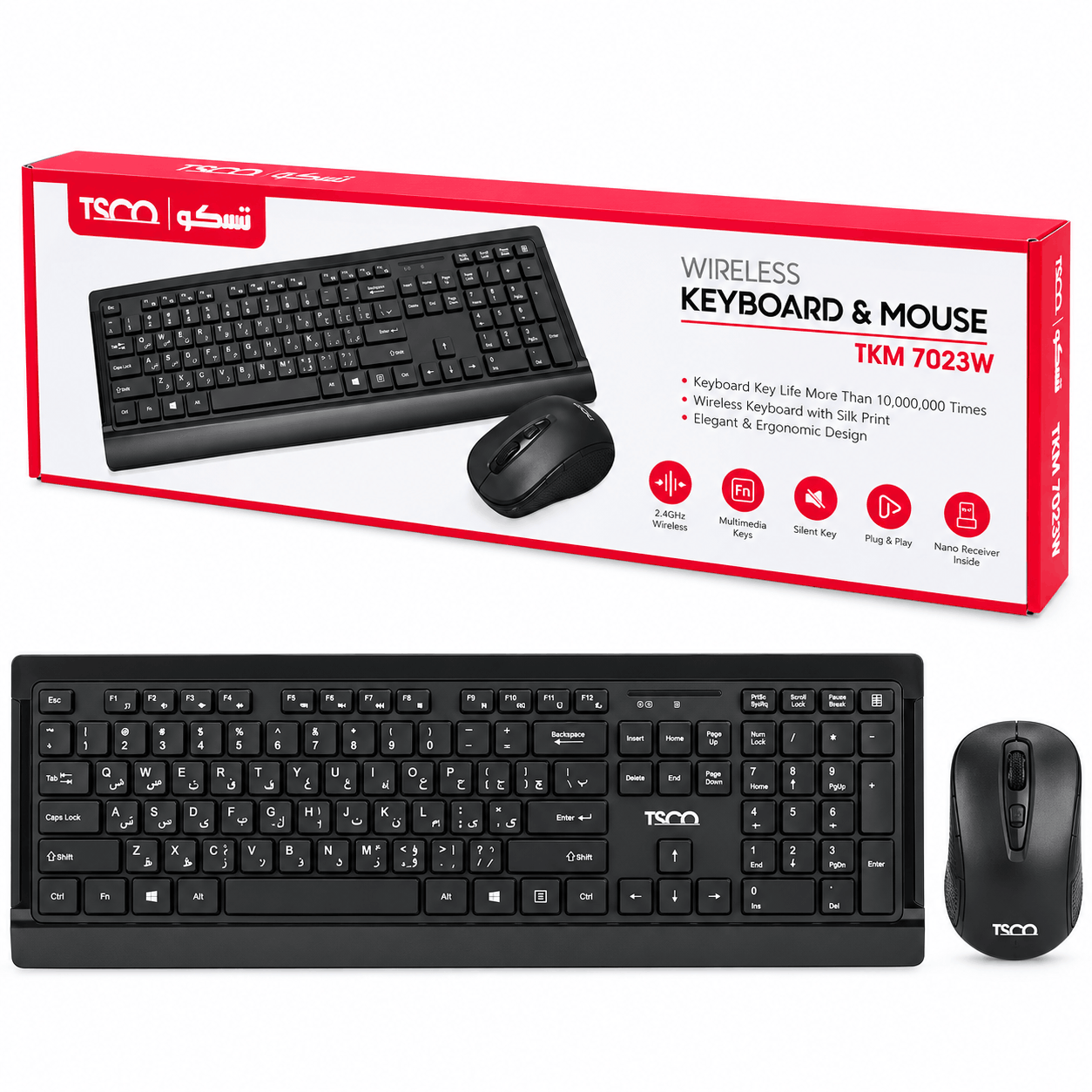 خرید کیبورد و ماوس بی سیم مدل TSCO TKM7023W مشکی
