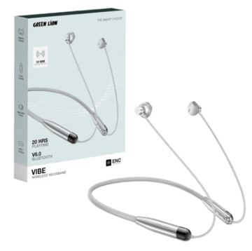 خرید هندزفری بلوتوثی گردنی گرین لاین مدل GREEN LION GNVIBENB15SL GL-NB15 VIBE نقره ای