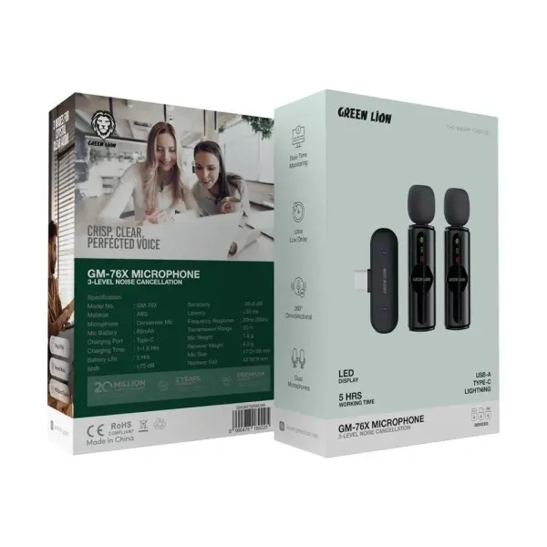 خرید میکروفن یقه ای بی سیم گرین لاین مدل Green Lion GM-76X GNGM76XMICBK مشکی