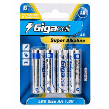 خرید باتری آلکالاین قلم گیگاسل مدل GIGACELL Super Alkaline AA بسته 4 عددی