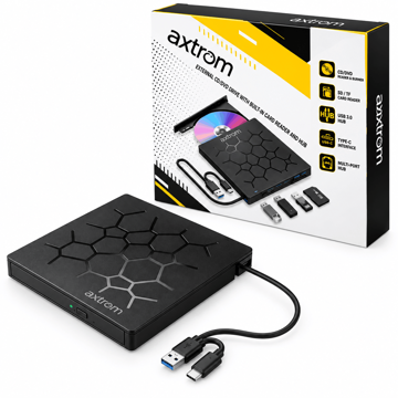 خرید دی وی دی رایتر اکسترنال آکستروم مدل AXTROM DRIVE FULL HUB External DVD Drive With Card Reader