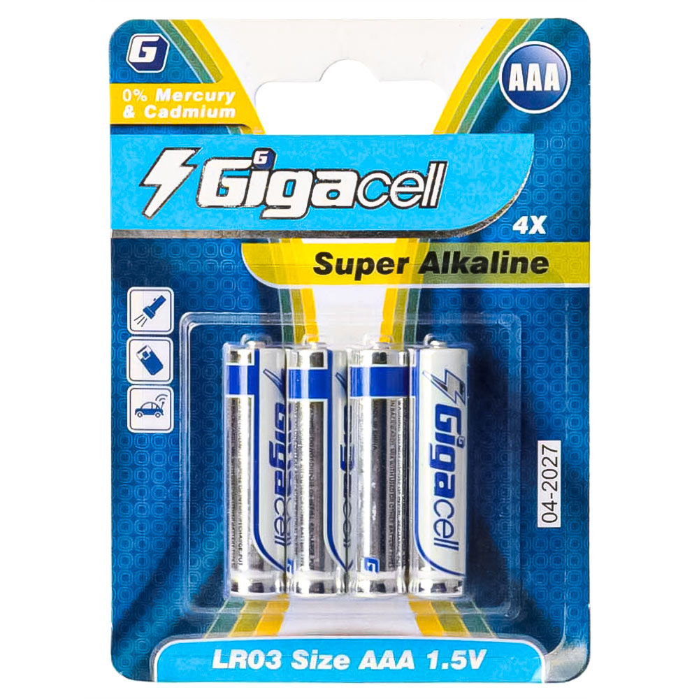 باتری نیم‌ قلمی آلکالاین گیگاسل مدل GIGACELL Super Alkaline AAA بسته 4 عددی