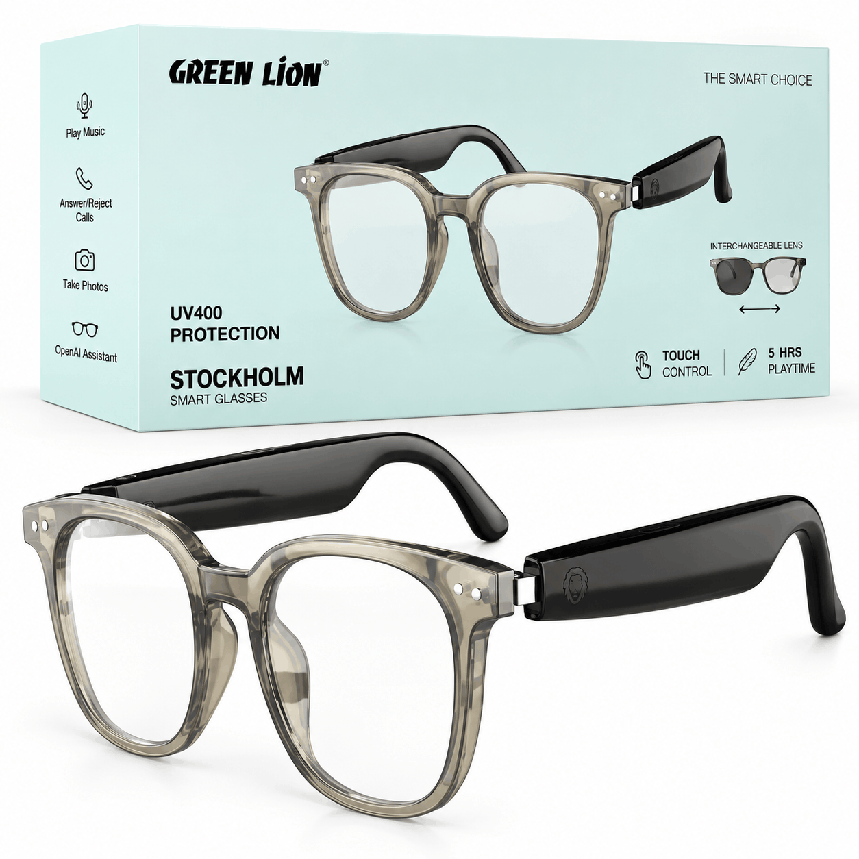 خرید عینک هوشمند فتوکرومیک گرین لاین مدل GREEN LION STOCKHOLM GNSTKSMTGLSBK