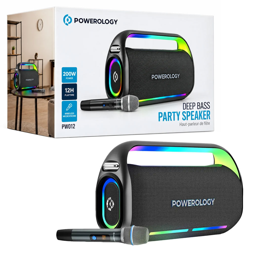 اسپیکر بلوتوثی پرتابل کارائوکه پاورولوژی مدل POWEROLOGY PWLAU012 Deep Bass همراه میکروفن