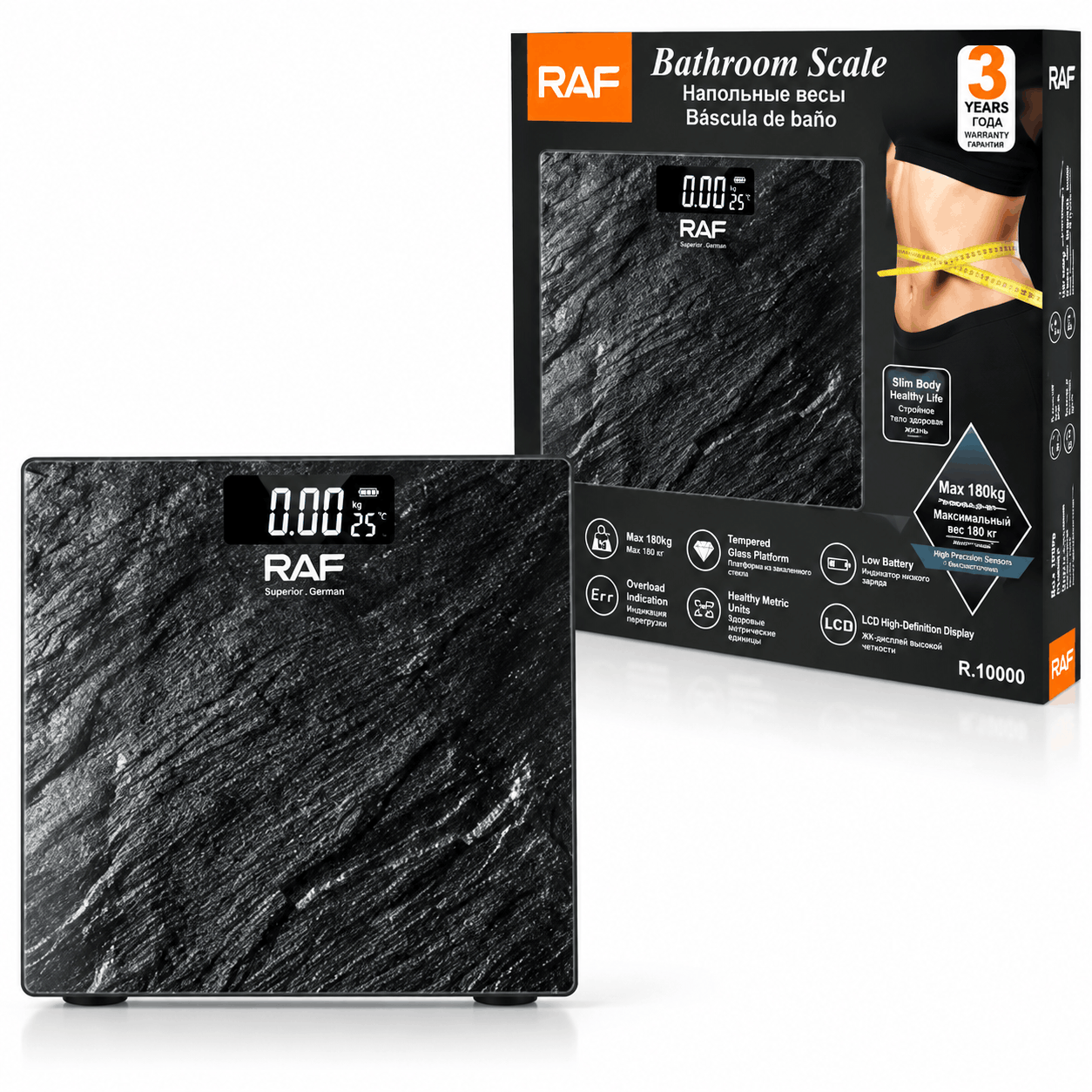 خرید ترازو دیجیتال راف مدل RAF R-10000 مشکی طرح سنگ