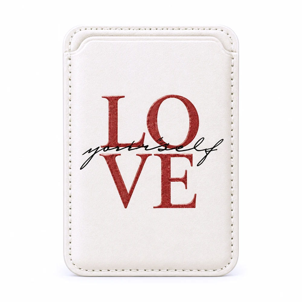 قیمت جا کارتی مگ سیف دار مدل WALLET MAGSAFE LOVE چرم طرح لاو سفید