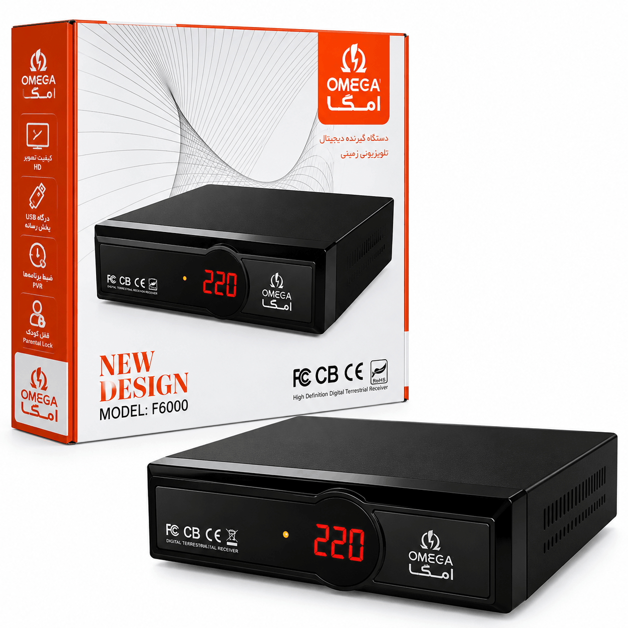 خرید محافظ برق چهار خانه فلزی امگا مدل OMEGA F6000 طول 2 متر