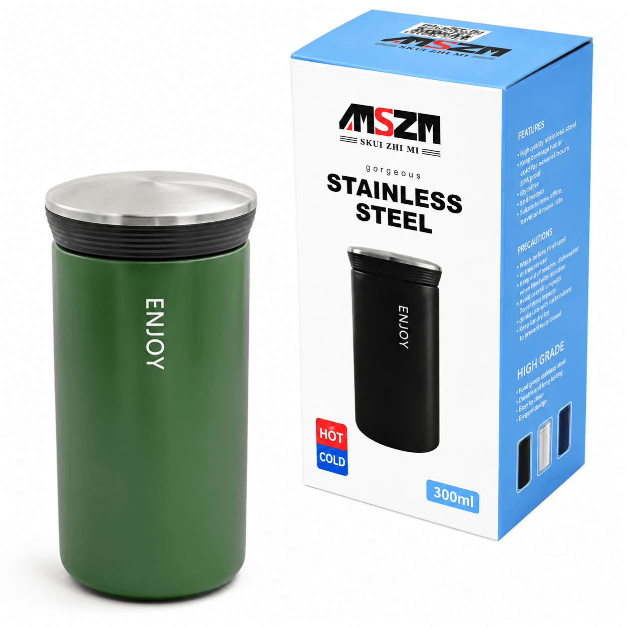 وزن تراول ماگ صافی دار اینجوی مدل AMSZM ENJOY 300ml سبز