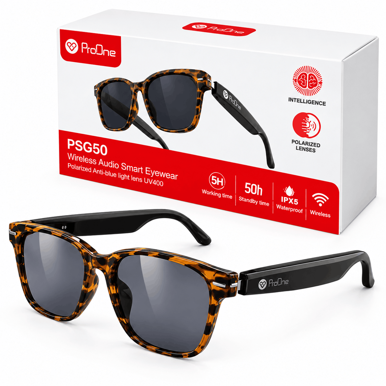 خرید عینک افتابی هوشمند بی‌سیم پرووان مدل PROONE PSG50 SMART EYEWEAR مشکی طرح پلنگی