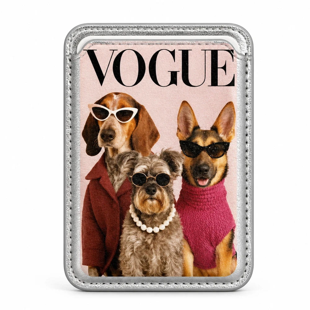 خرید جا کارتی مگ سیف دار مدل WALLET MAGSAFE VOGUE چرم نقره ای