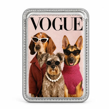 خرید جا کارتی مگ سیف دار مدل WALLET MAGSAFE VOGUE چرم نقره ای