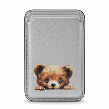 خرید جا کارتی مگ سیف دار مدل WALLET MAGSAFE Teddy چرم طرح تدی نقره ای