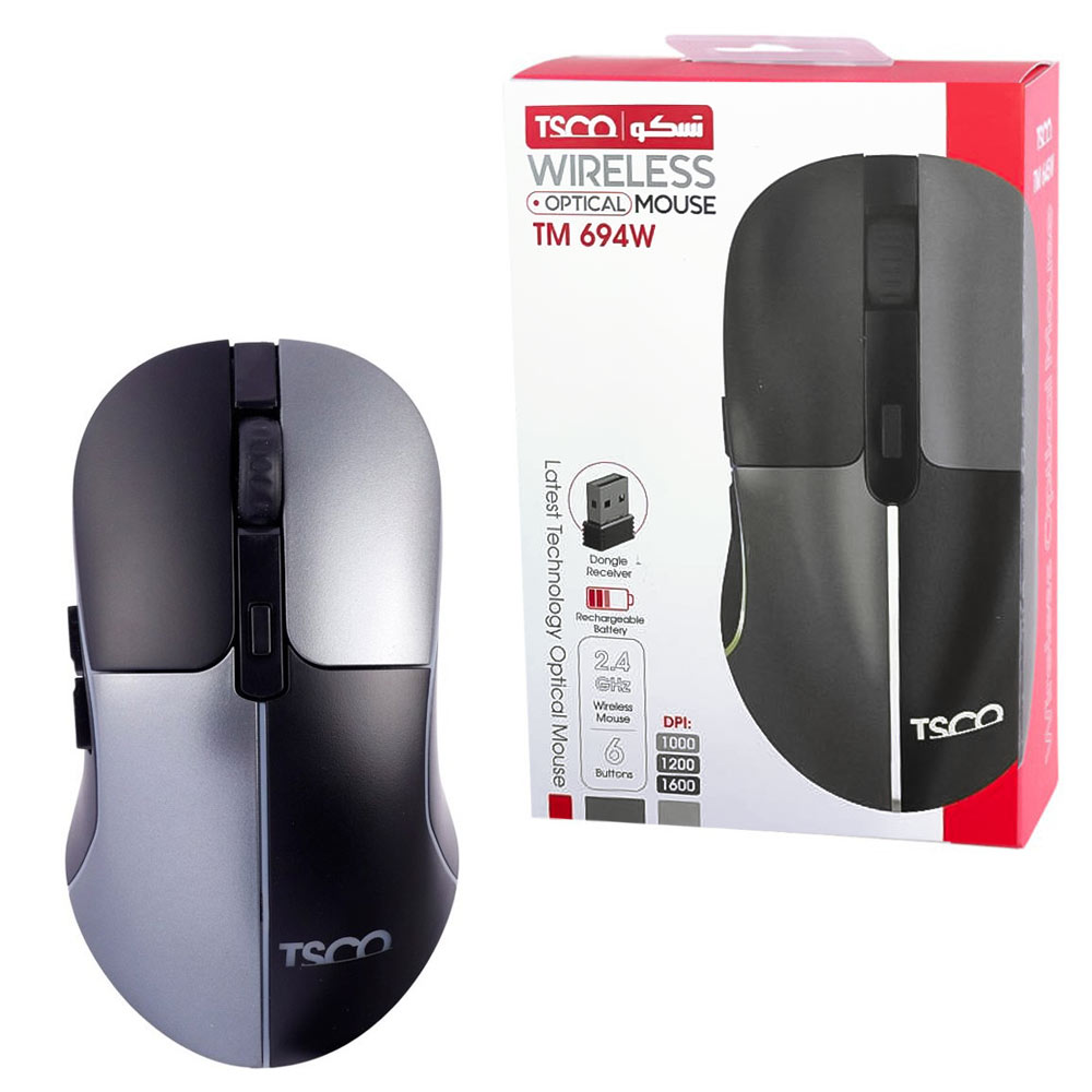 ماوس بی‌سیم تسکو مدل TSCO TM 694W مشکی طوسی