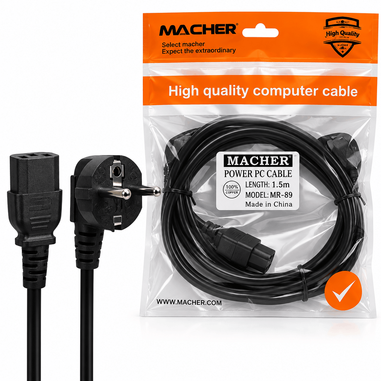 خرید کابل برق پاور مچر مدل MACHER MR-89 طول 1.5 متر