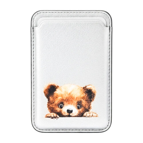 قیمت جا کارتی مگ سیف دار مدل WALLET MAGSAFE Teddy چرم طرح تدی سفید