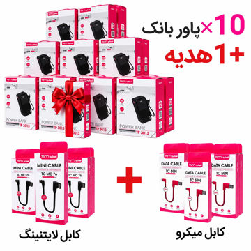 پاوربانک تسکو مدل TSCO TP 3013 ظرفیت 30000mAh توان 22.5W بسته 11 عددی همراه 11 کابل هدیه 5 کابل لایتنینگ + 6 کابل میکرو USB