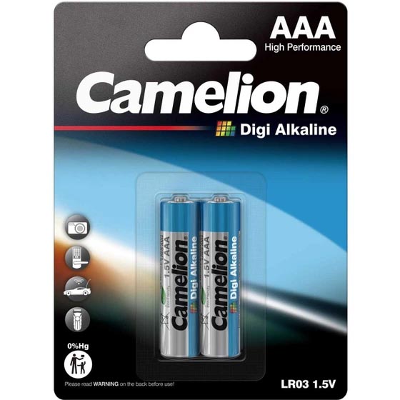 باتری نیم‌ قلمی آلکالاین کملیون مدل CAMELION Digi Alkaline AAA 1.5V بسته 2 عددی
