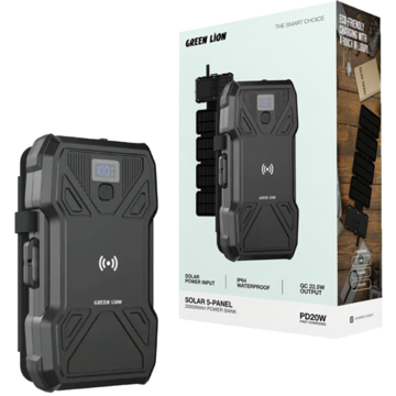خرید پاوربانک سولار گرین لاین مدل GREEN LION GL-PX27 Solar 5-Panel 20000mAh PD20W مشکی